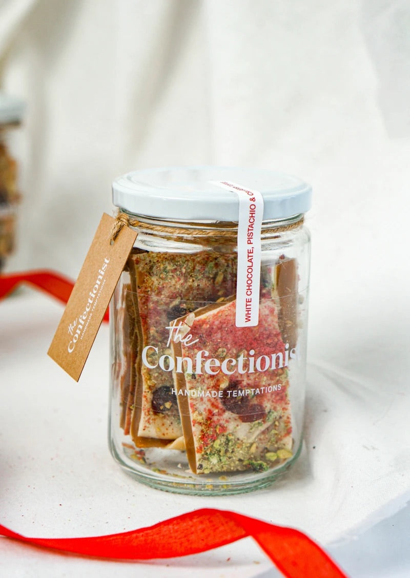 White Chocolate, Pistachio + Cranberry Toffee | The Confectionist